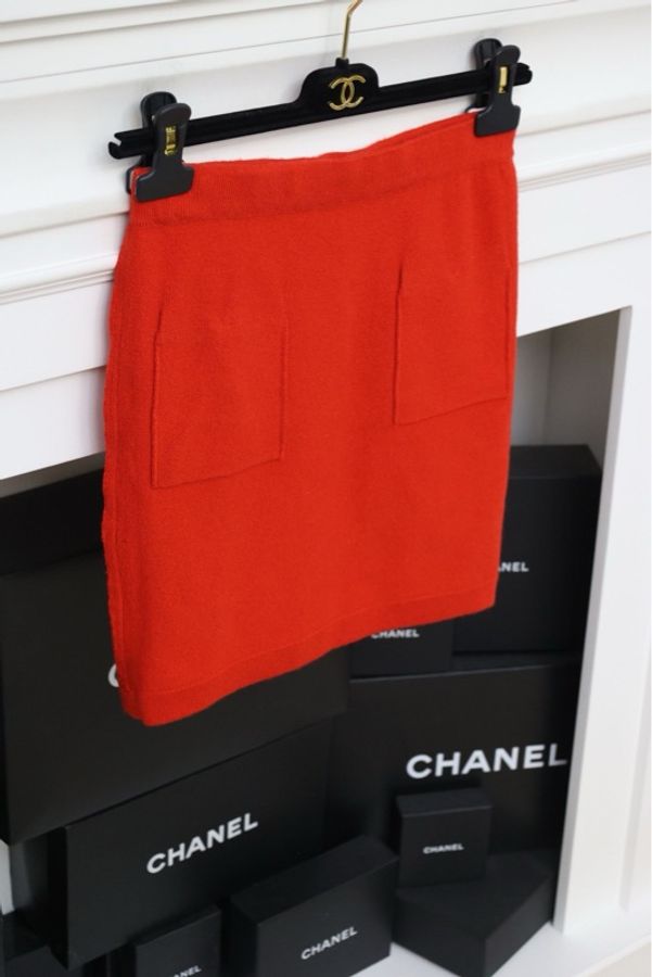 Chanel 94年红色针织花瓣滚边开衫外套短袖半裙三件套套装-30