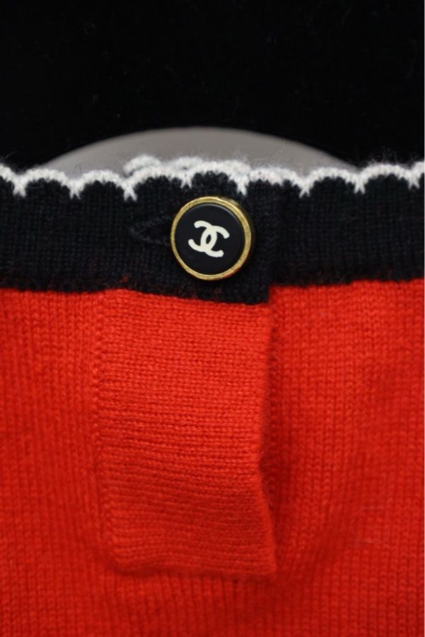 Chanel 94年红色针织花瓣滚边开衫外套短袖半裙三件套套装-37