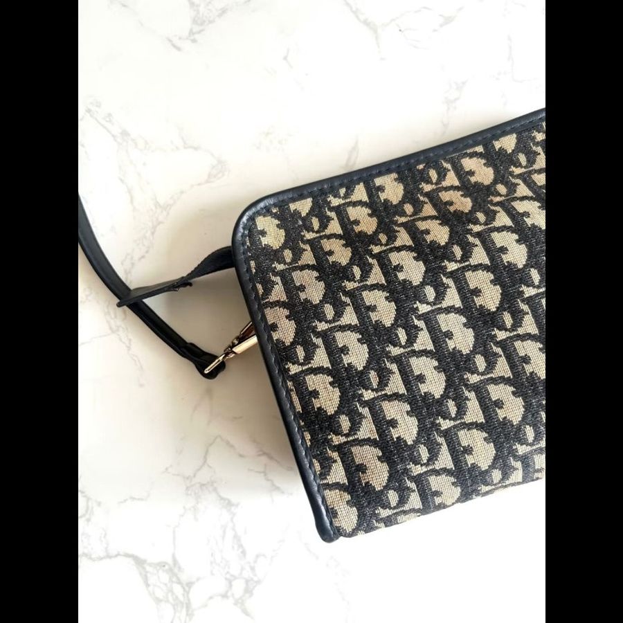 【LA LUNE】Dior 藍黑色老花兩用中古包 單肩包 側背包 斜背包 古董包 二手包-7