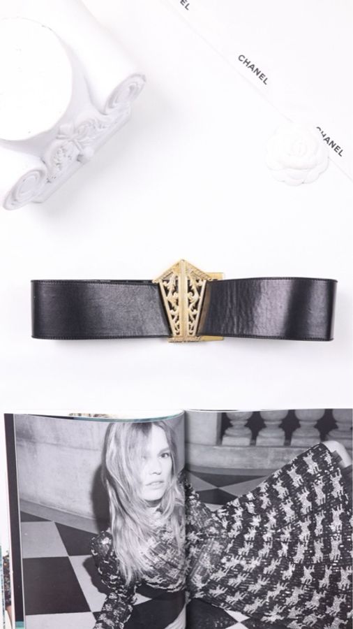 Chanel 1990年秋冬秀款黑金羊皮宽腰带-1