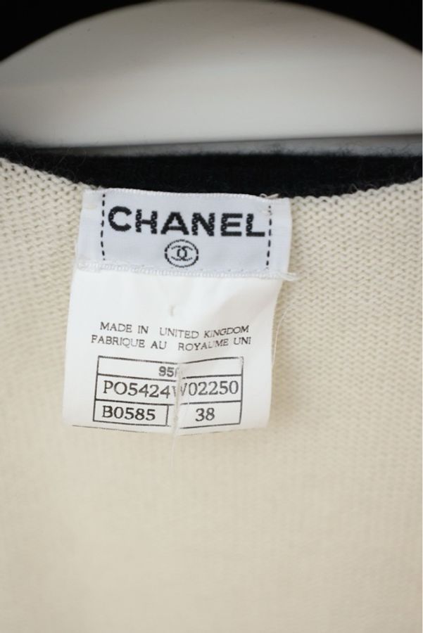 Chanel1995年黑白滚边羊绒四口袋针织开衫外套-9
