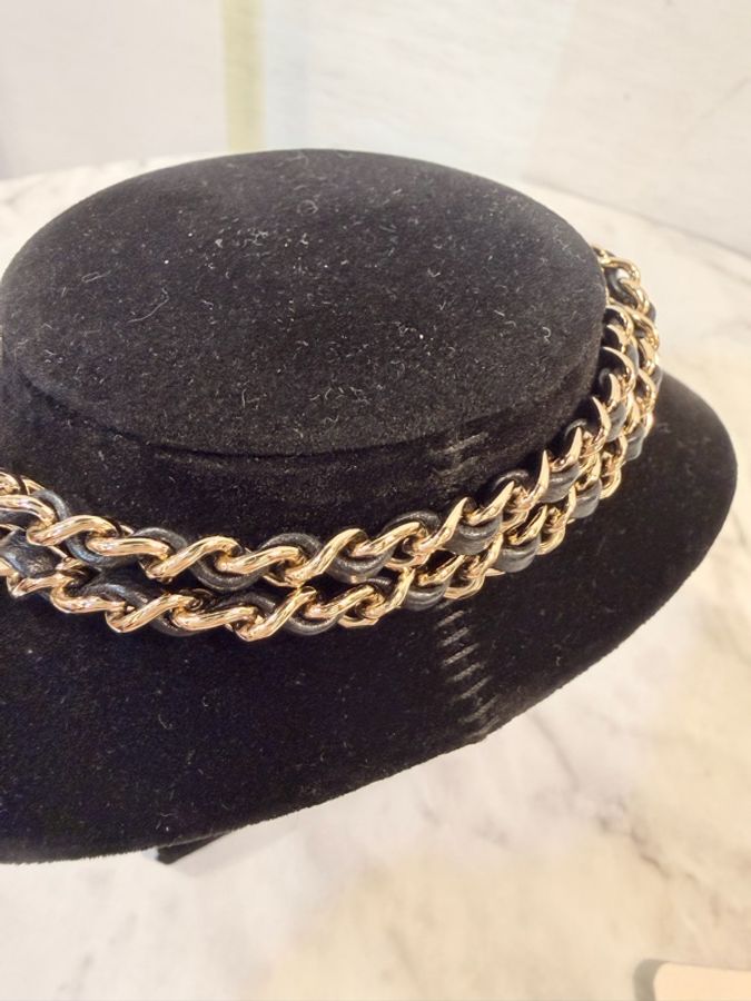 Chanel 淡金色皮穿鍊雙C耳機鍊-16