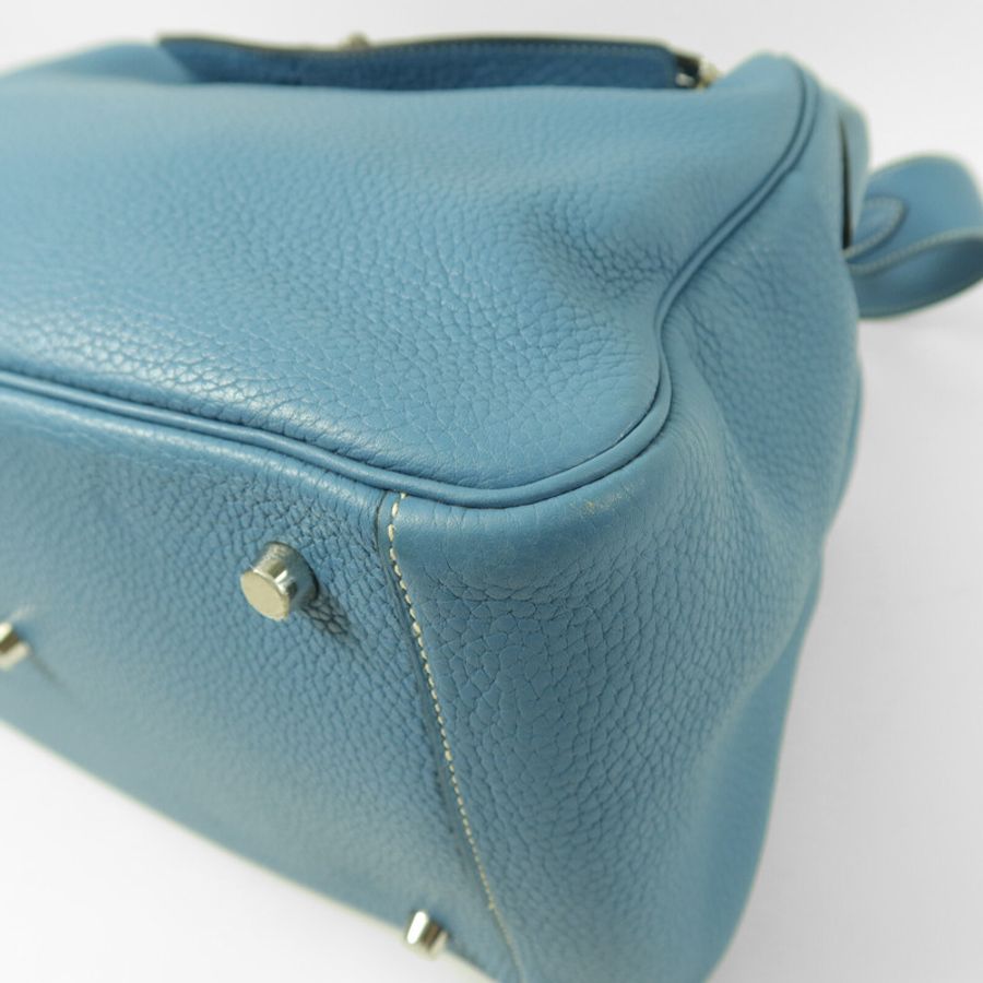 HERMES Clemence皮革Lindy 34手挽肩背兩用袋Blue Jeans-10