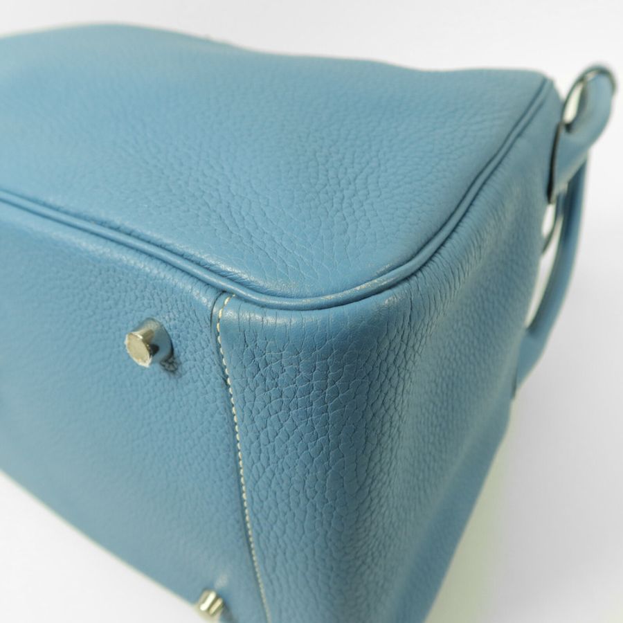 HERMES Clemence皮革Lindy 34手挽肩背兩用袋Blue Jeans-12