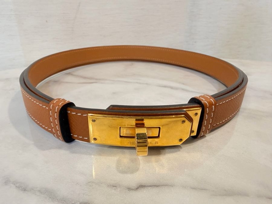Hermes epsom 金棕 金釦Kelly18腰帶-4
