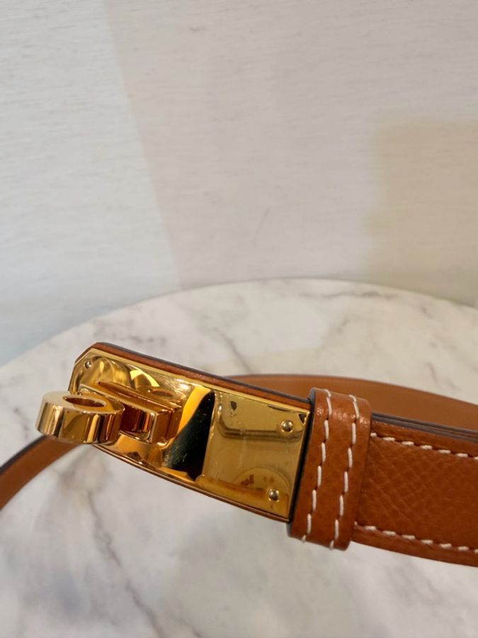 Hermes epsom 金棕 金釦Kelly18腰帶-8