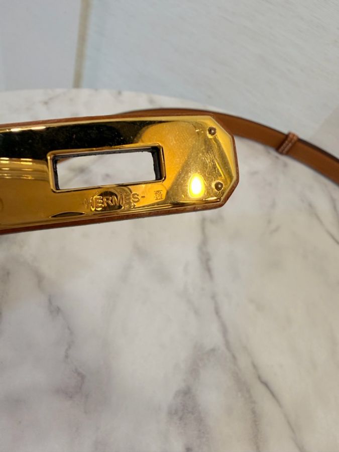 Hermes epsom 金棕 金釦Kelly18腰帶-15
