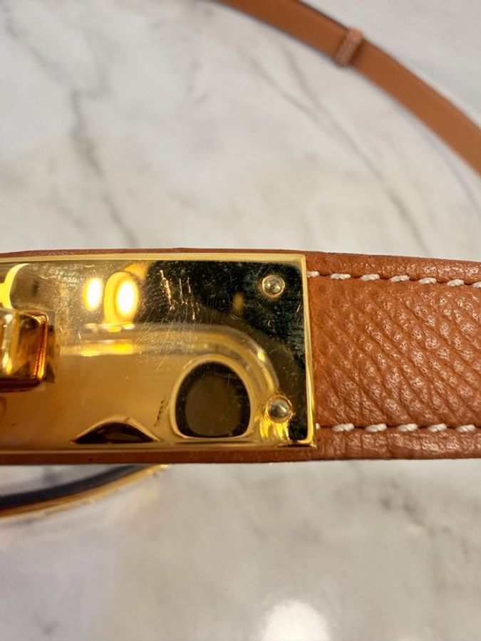 Hermes epsom 金棕 金釦Kelly18腰帶-22