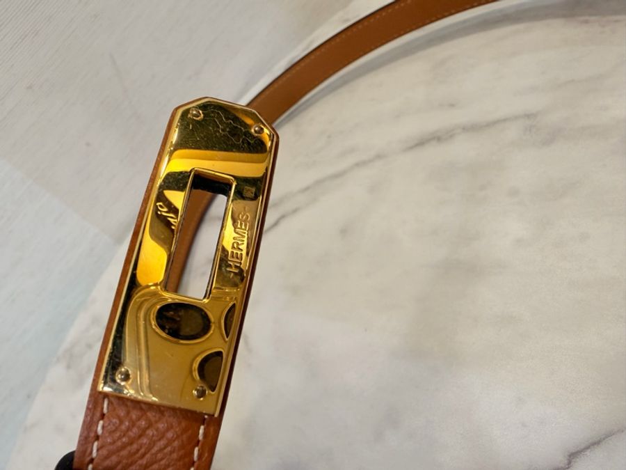 Hermes epsom 金棕 金釦Kelly18腰帶-26