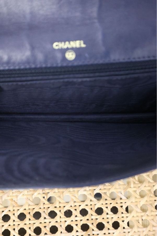 Chanel 4开丹宁牛仔皮穿链woc单肩包-5