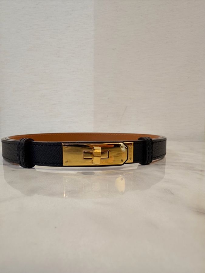 Hermes 黑 epsom kelly 金釦腰帶-0