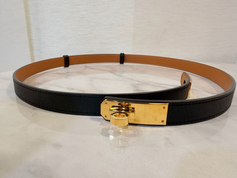 Hermes 黑 epsom kelly 金釦腰帶-8