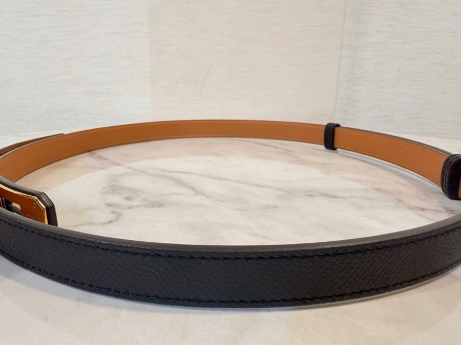 Hermes 黑 epsom kelly 金釦腰帶-12