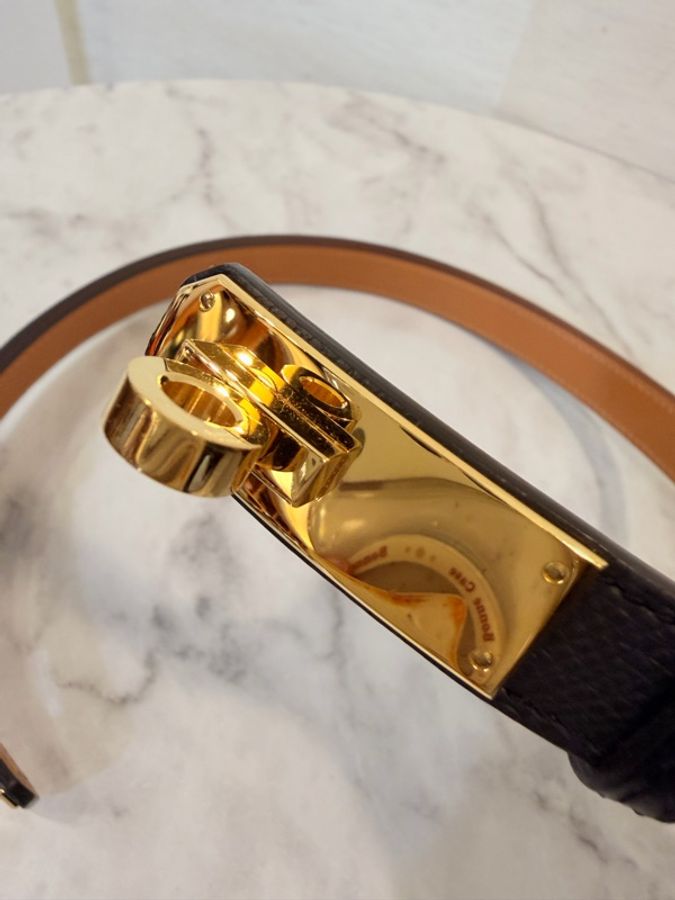 Hermes 黑 epsom kelly 金釦腰帶-23