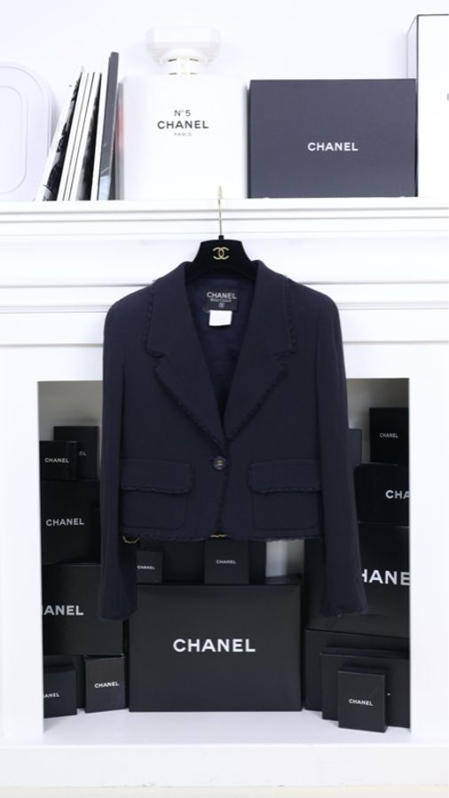 Chanel 95年藏青色一粒扣两口袋外套-0