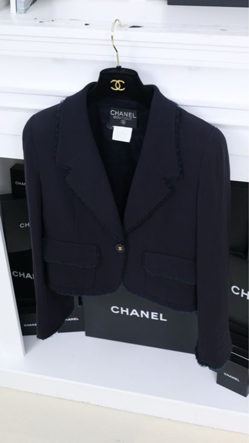 Chanel 95年藏青色一粒扣两口袋外套-1