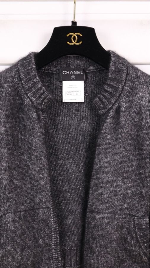 Chanel 13年深灰色山羊绒针织开衫圆领crop短外套-8
