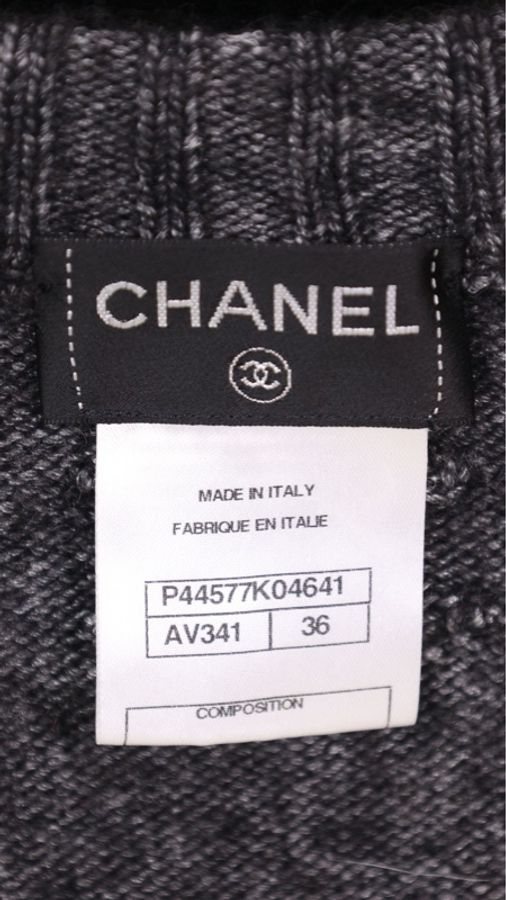Chanel 13年深灰色山羊绒针织开衫圆领crop短外套-30