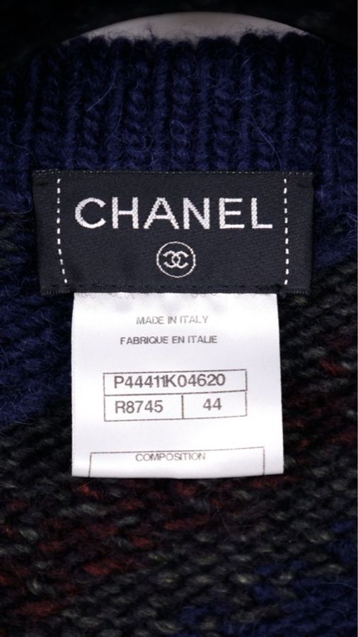 Chanel 12年斗篷秋冬蓝绿斜纹条纹琉璃扣一粒扣针织开衫-34