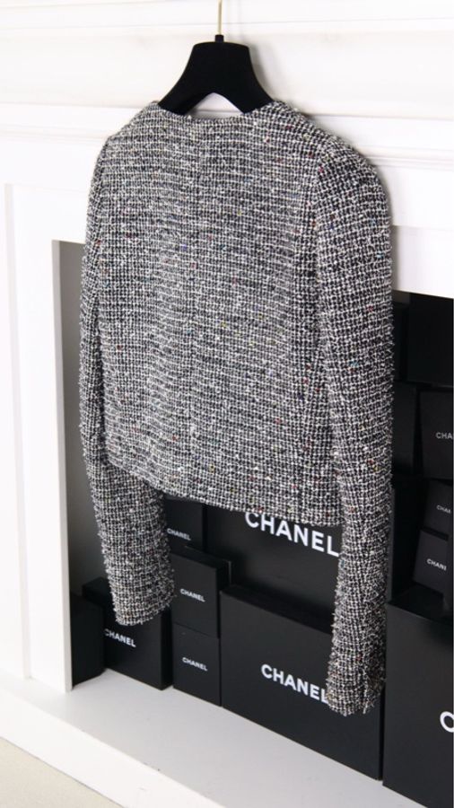 Chanel 15年迪拜系列黑白格纹亮片琉璃扣两口袋crop短外套22.10.20-10