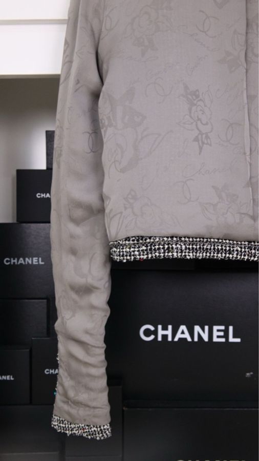 Chanel 15年迪拜系列黑白格纹亮片琉璃扣两口袋crop短外套22.10.20-16