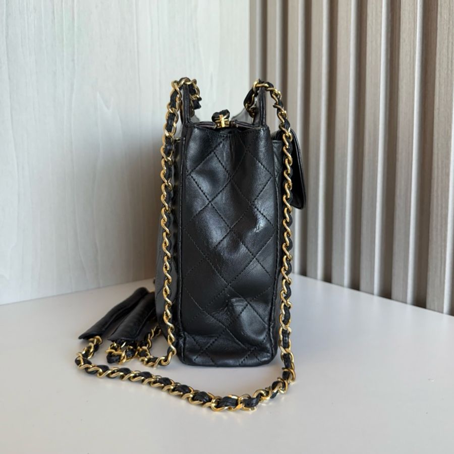 Chanel/香奈兒 中古 單肩包斜挎包 黑金 羊皮-3