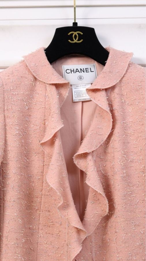Chanel 99年三文鱼色荷叶边滚边上衣外套-6