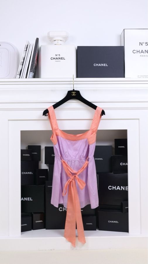 Chanel 07年粉紫色收腰背心吊带-5