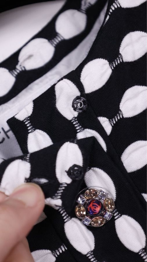 Chanel 24S秀款黑白波点拼接衬衫娃娃领花花钻扣长袖连衣裙外套领口可拆卸-37