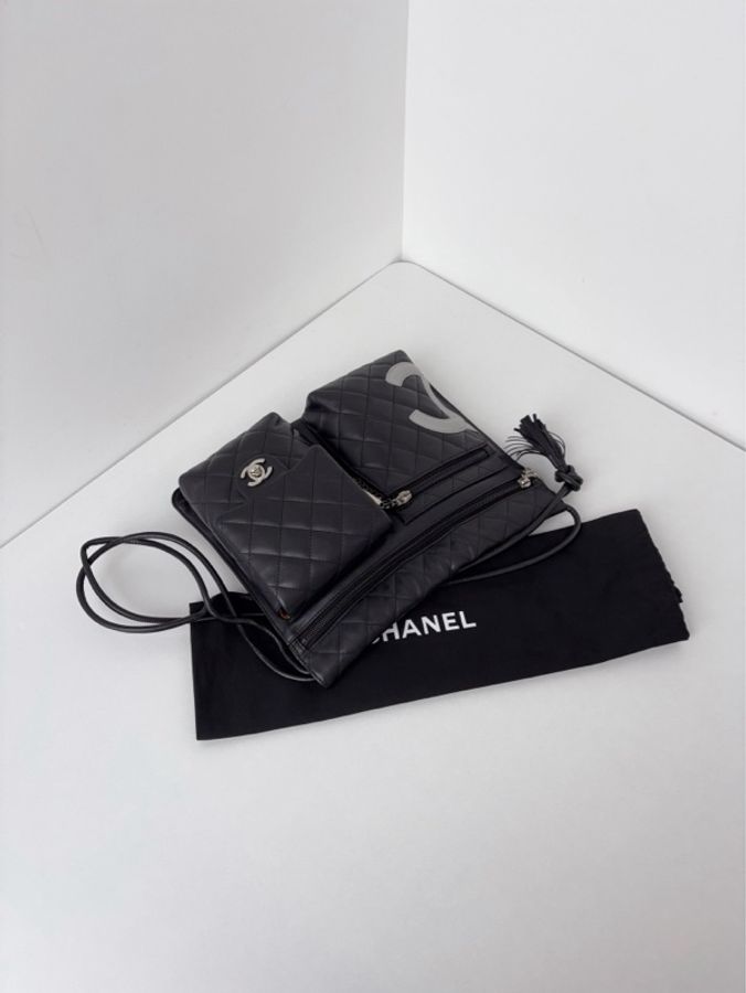💎Chanel香奈兒|大爆款🔥黑灰熊貓拼色 康鵬系列 多口袋機車包|98新9開-5