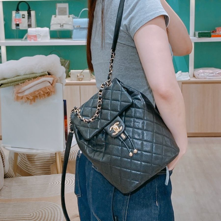 TW4929 Chanel 香奈兒 大號 荔枝皮 黑色雙肩包 Backpack Caviar Black x GHW-21