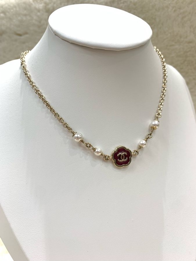 Chanel 香奈兒 短頸鏈 山茶花 桃紅、淡金 珍珠-1