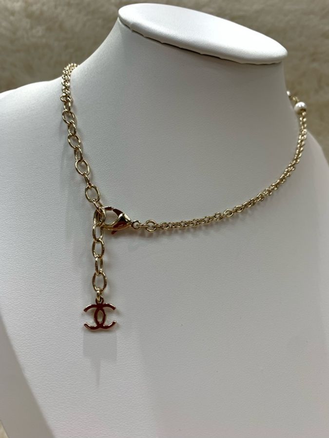Chanel 香奈兒 短頸鏈 山茶花 桃紅、淡金 珍珠-5