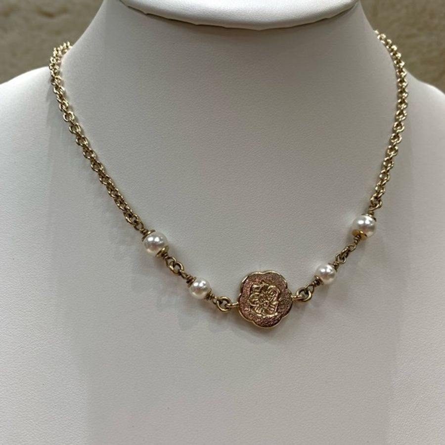 Chanel 香奈兒 短頸鏈 山茶花 桃紅、淡金 珍珠-22