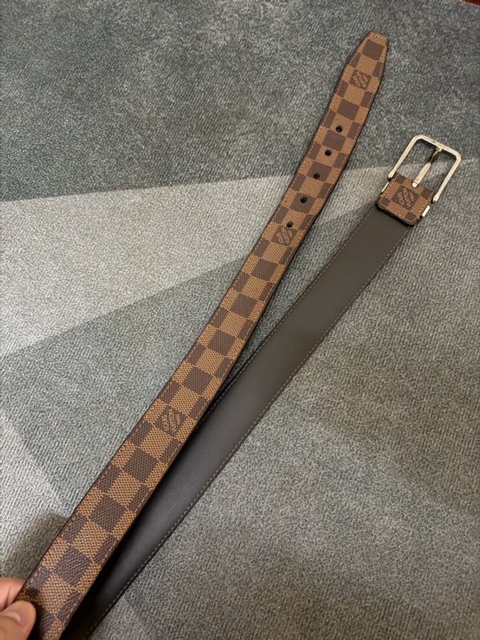 Lv棕色棋盤格皮帶(90cm)-4