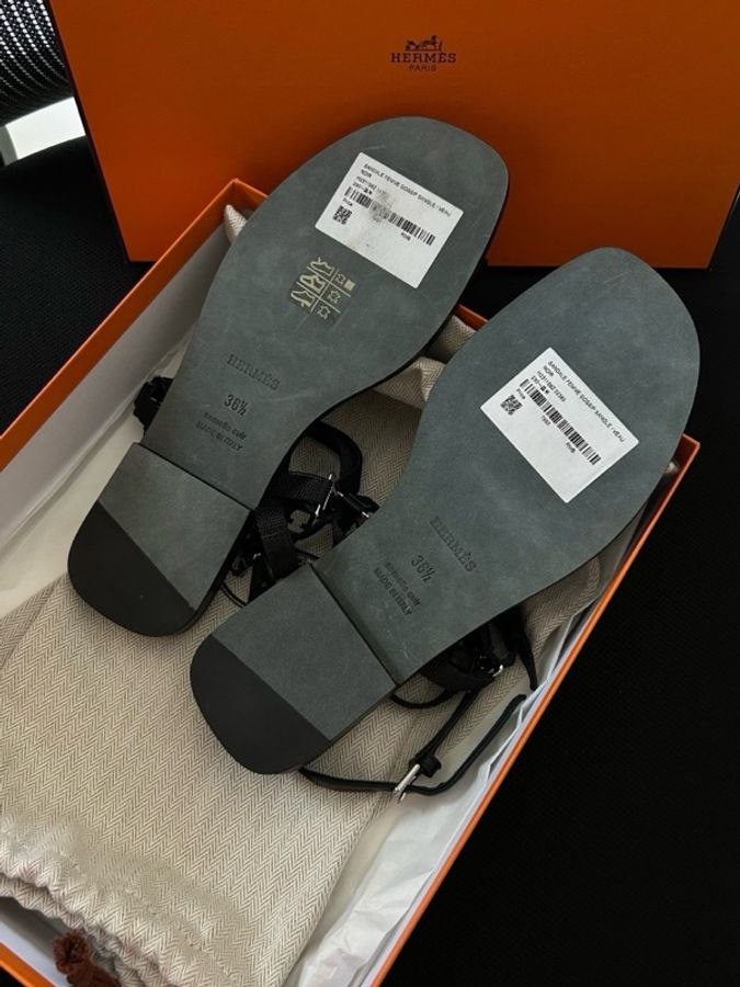 閒置未使用hermes愛馬仕gossip 全黑綁繩羅馬涼鞋,碼數36.5,配件:塵袋-6