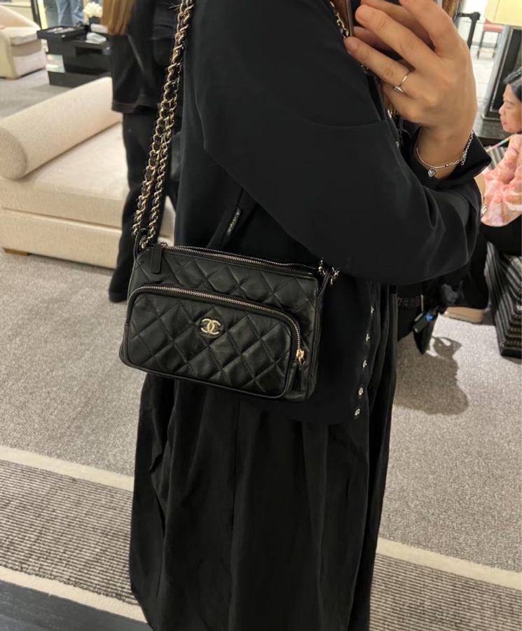 chanel香奈兒25c黑金鍊條相機單肩腋下包,尺寸:21*14*6cm,配件:塵袋-1