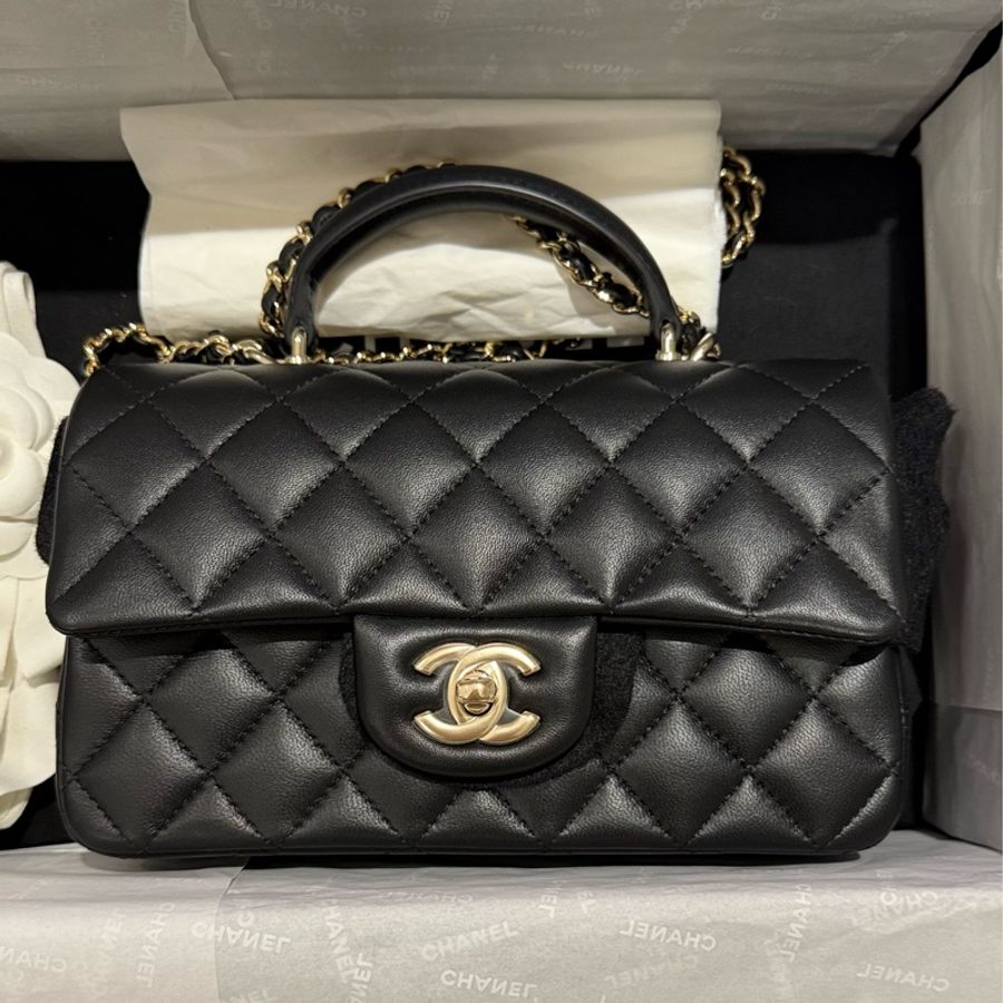 ［極搶手貨］CHANEL CF20 Handle 黑金羊皮手柄款 芯片款-4
