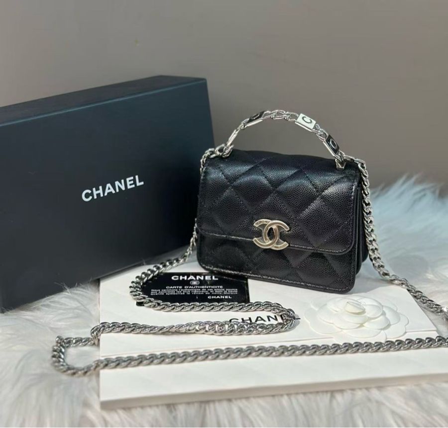 香奈兒 Chanel 22S mini woc 黑銀 黑色 琺瑯手柄小廢包-0