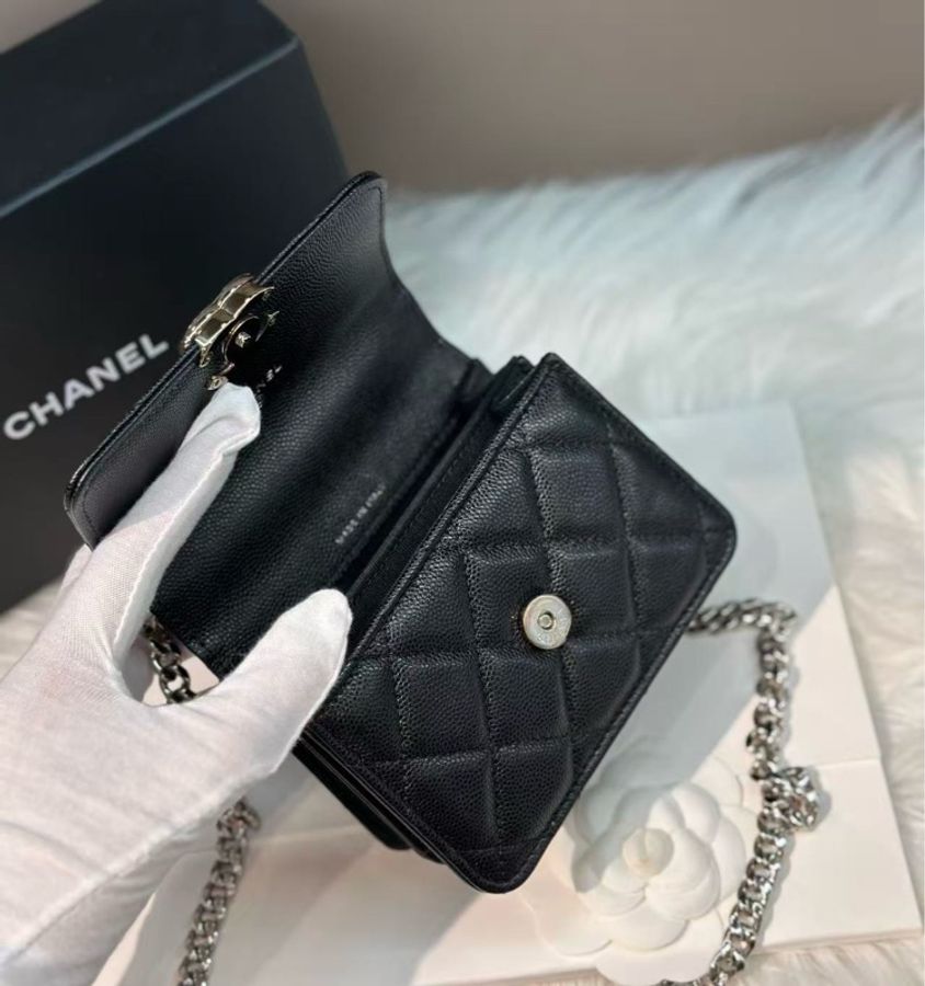 香奈兒 Chanel 22S mini woc 黑銀 黑色 琺瑯手柄小廢包-1
