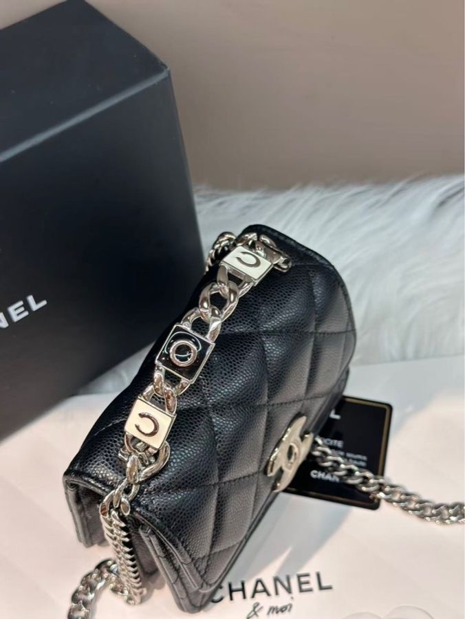 香奈兒 Chanel 22S mini woc 黑銀 黑色 琺瑯手柄小廢包-2
