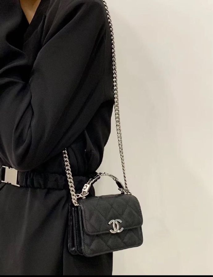 香奈兒 Chanel 22S mini woc 黑銀 黑色 琺瑯手柄小廢包-5