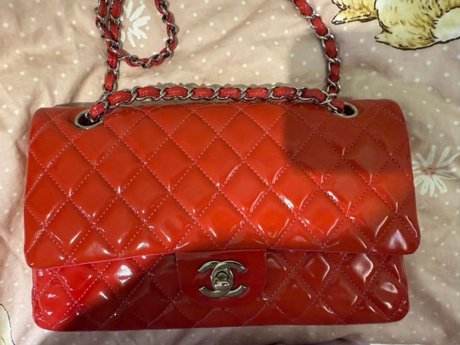 紅色漆皮香奈兒classic flap medium-7