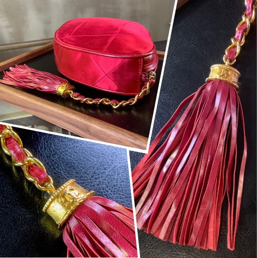 香奈兒中古緞面手拿包 Chanel Vintage Satin Evening Bag With Tassel + Chain-4