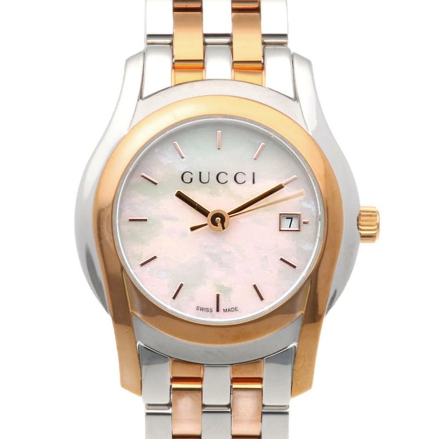 Gucci 手錶,不鏽鋼 5500L 石英女錶,GUCCI 白色錶殼。-0