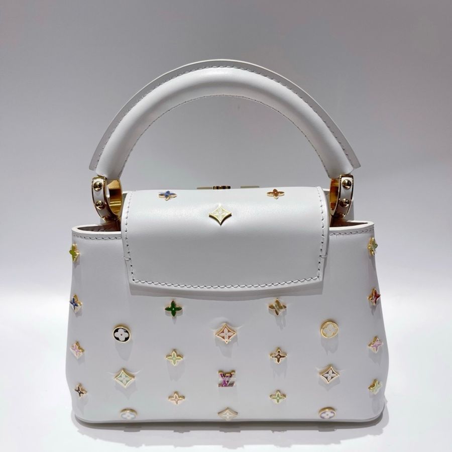 路易威登 Louis Vuitton 村上隆聯名Capucines mini白三彩卡普辛手提包單肩包斜挎包-1