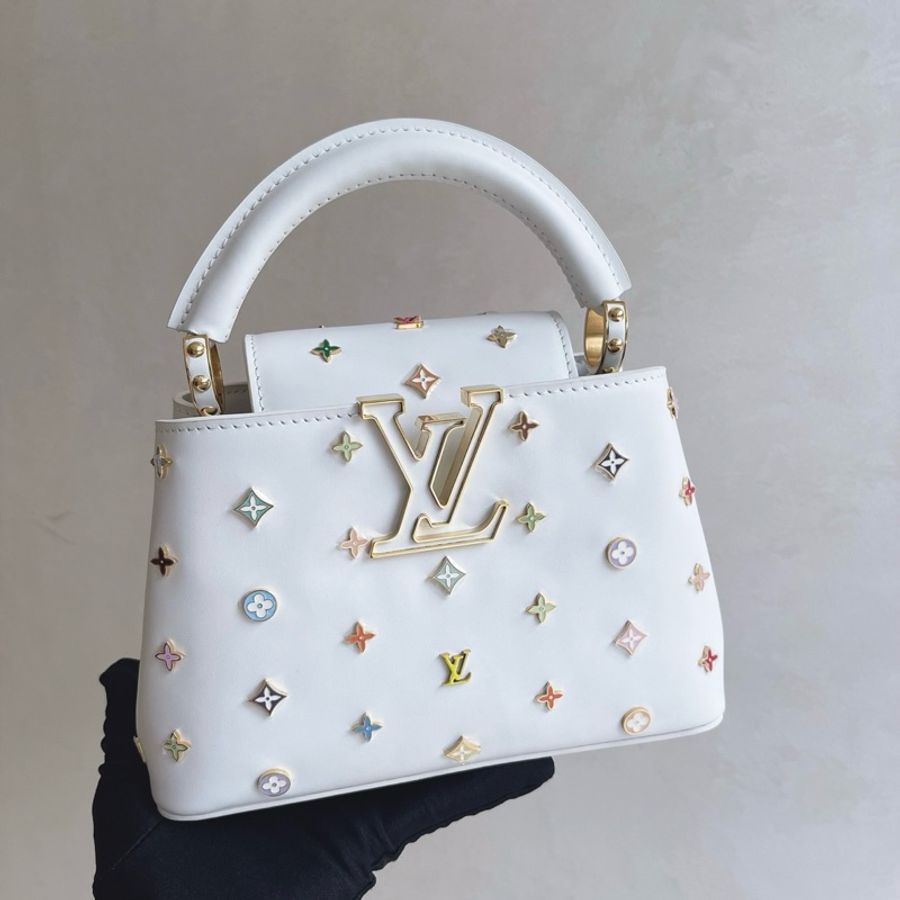 路易威登 Louis Vuitton 村上隆聯名Capucines mini白三彩卡普辛手提包單肩包斜挎包-2