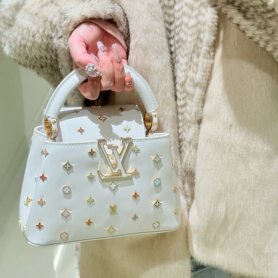 路易威登 Louis Vuitton 村上隆聯名Capucines mini白三彩卡普辛手提包單肩包斜挎包-9