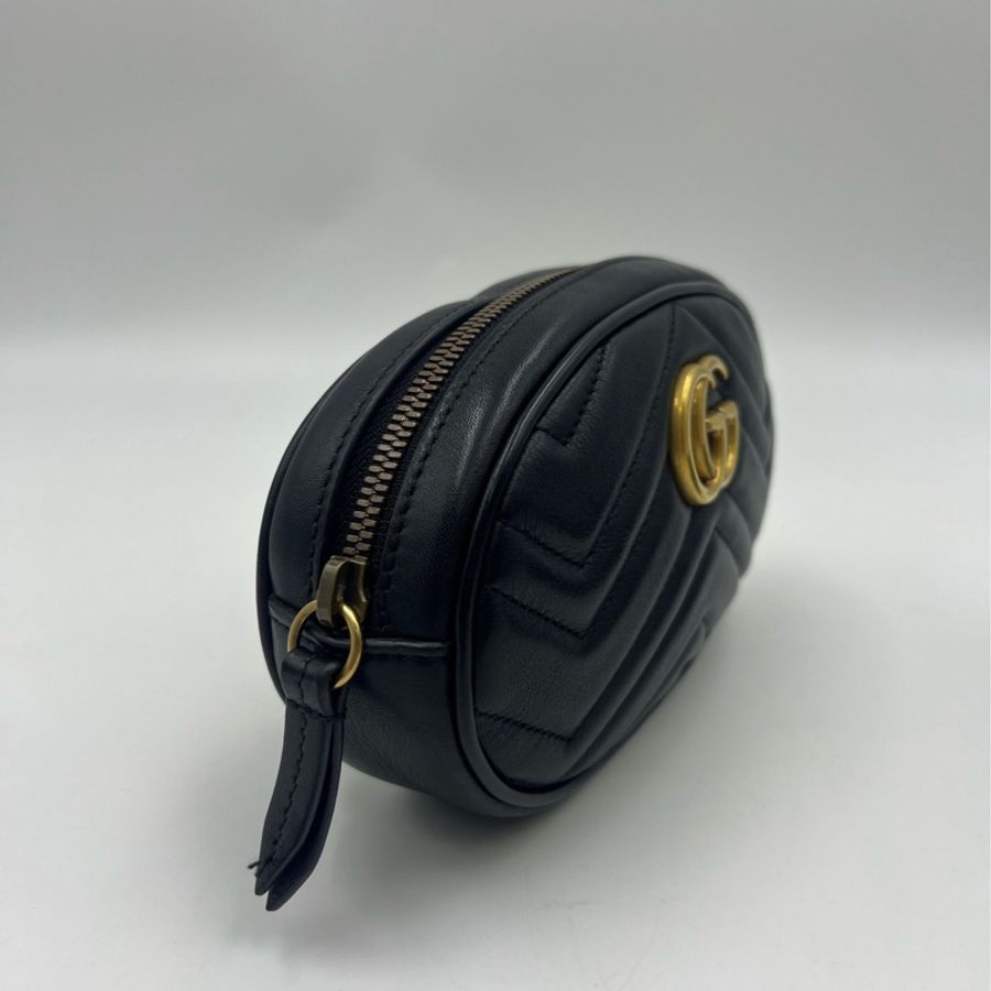 古馳 Gucci GG Marmont黑金腰包 黑色皮革+金色雙G-3