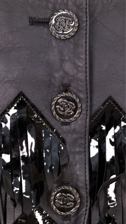 Chanel 19年沙滩系列秀款Jennie同款黑色小羊皮流苏皮衣外套-54